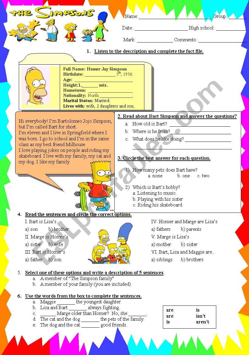 the simpsons worksheet