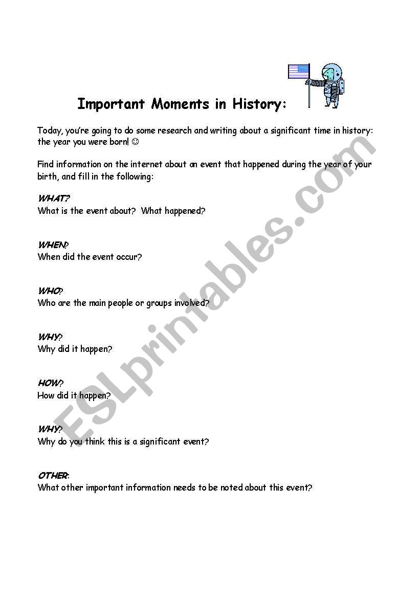 Important Moments in History worksheet