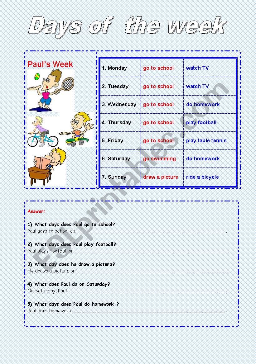 Days of the week worksheet