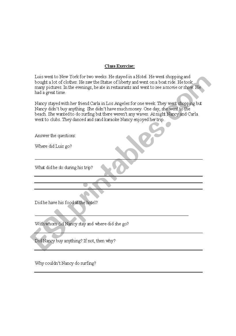 reading and writing exercise worksheet