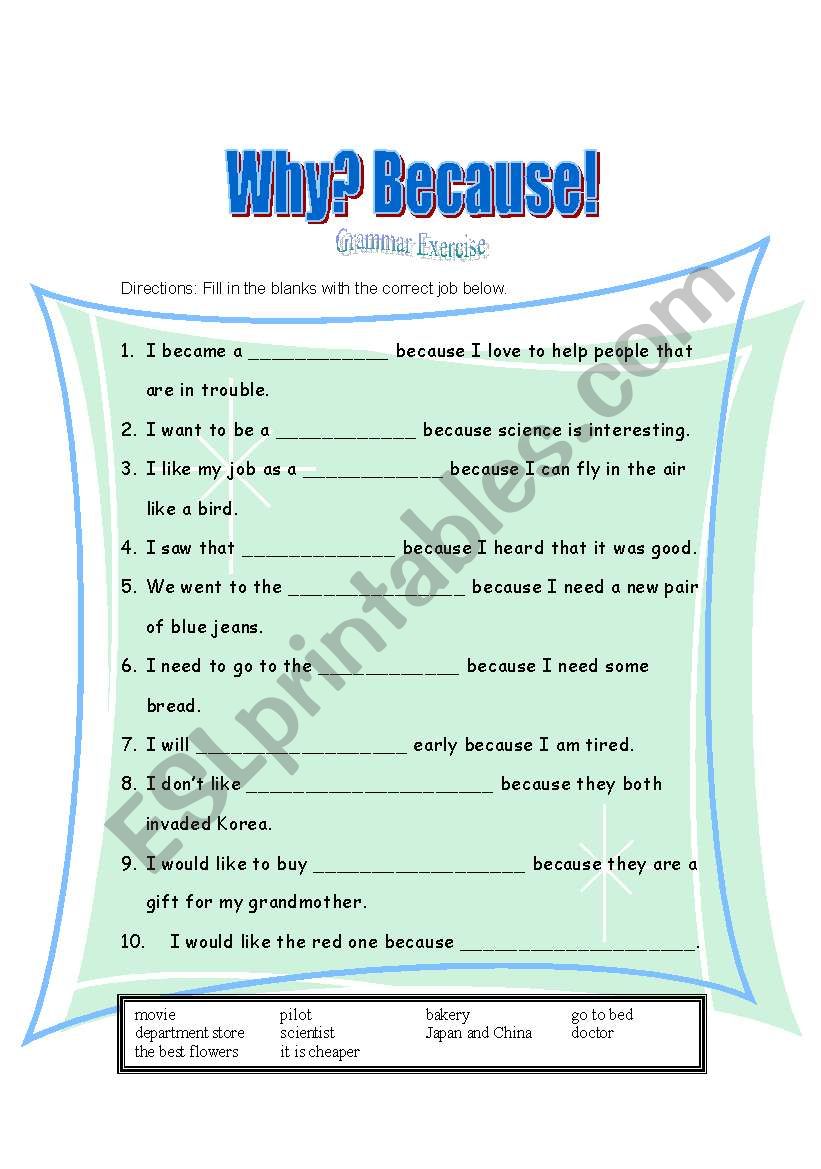 Cause and Effect worksheet