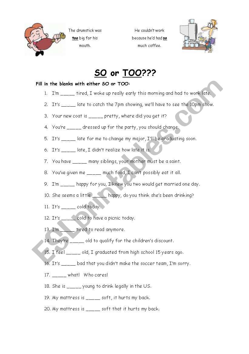 SO vs. TOO worksheet