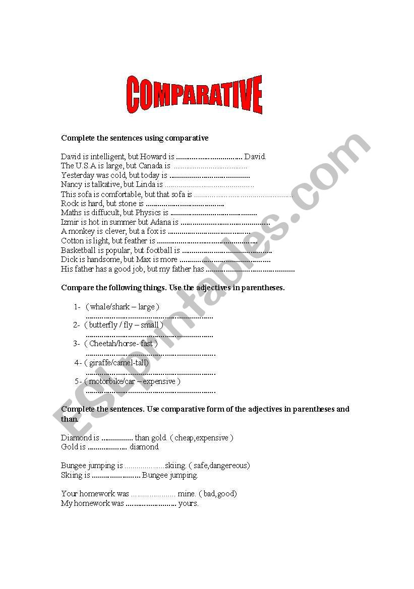 comparative worksheet