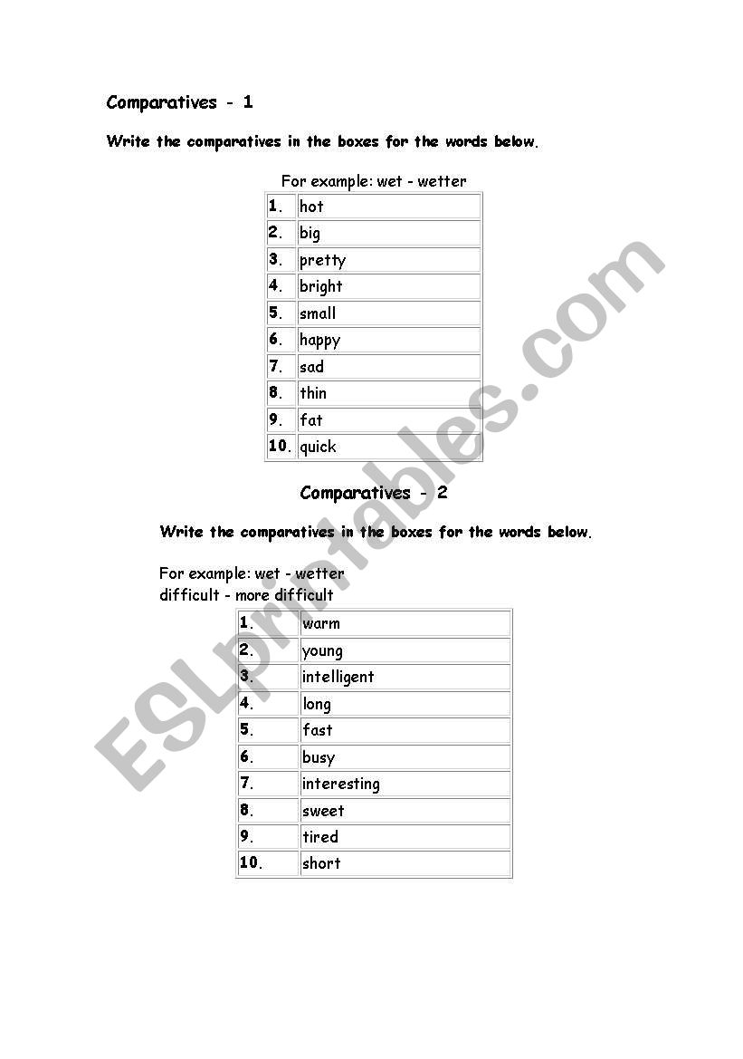 superlatives worksheet