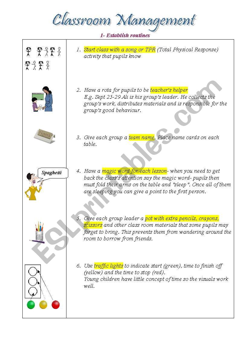 Classroom management 1- establishing routines