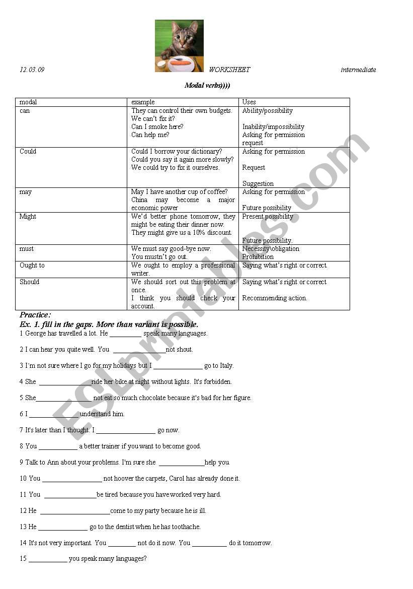 modal verbs worksheet