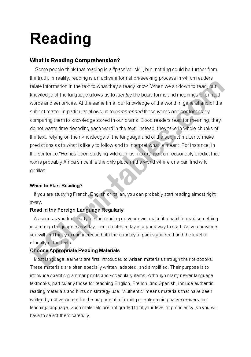 comprehension worksheet