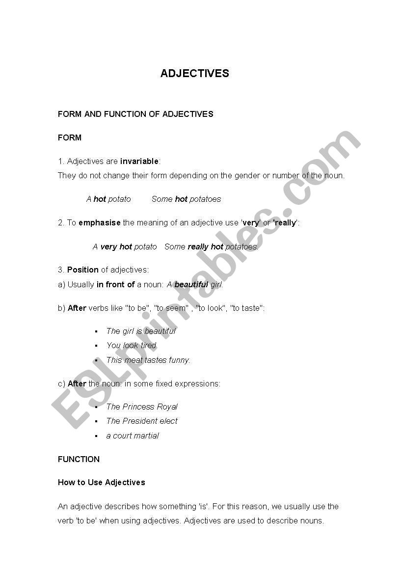 adjectives worksheet