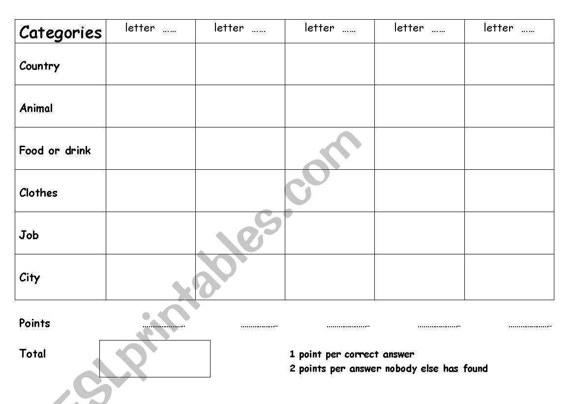 Categories Game - The Category Game - Stop the Bus