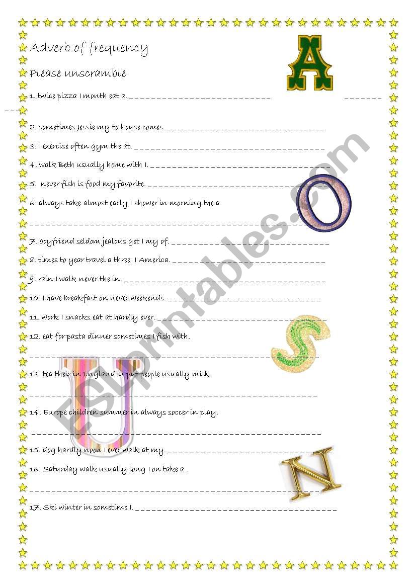 Adverb of frequency worksheet