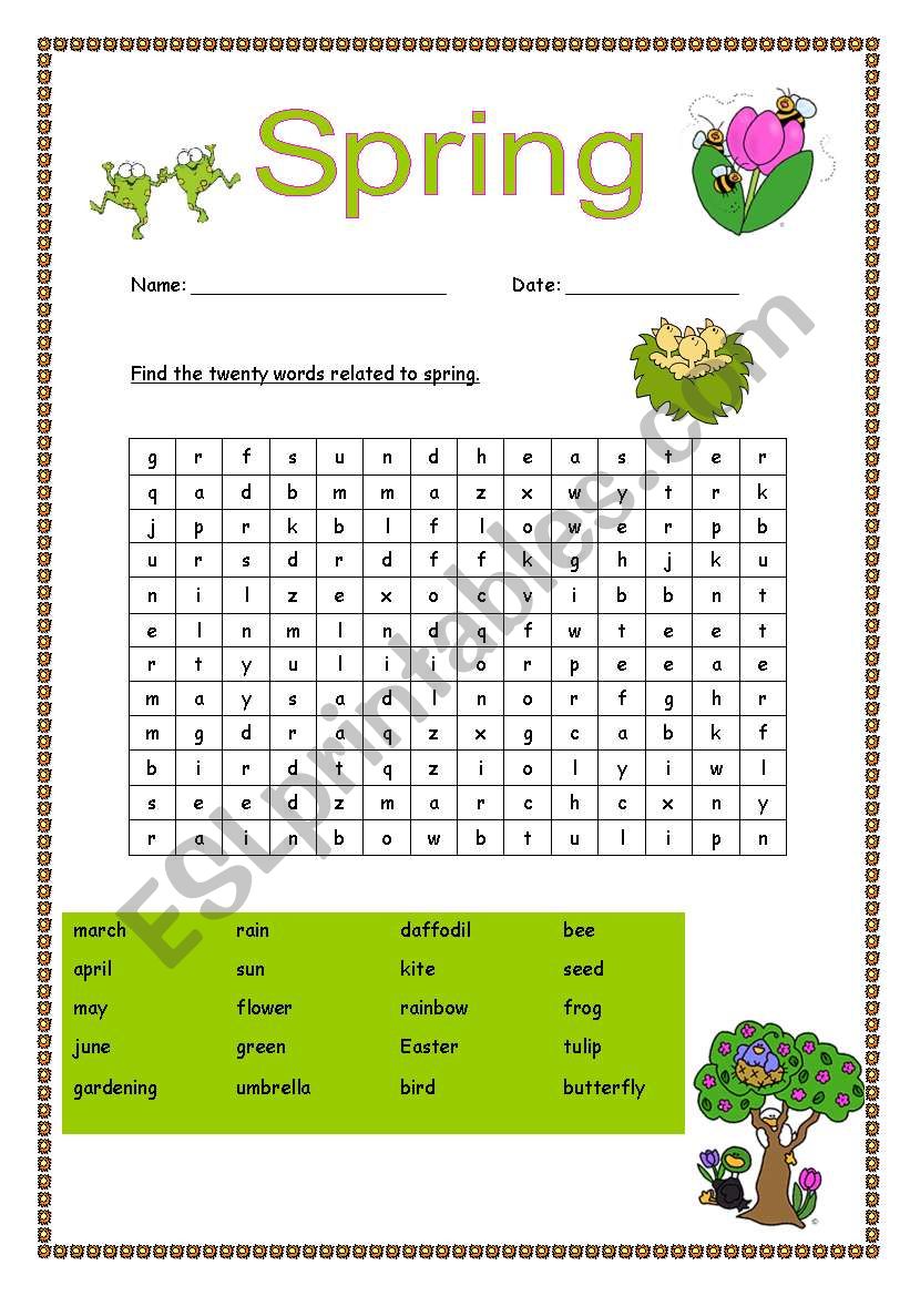 Spring wordsearch worksheet