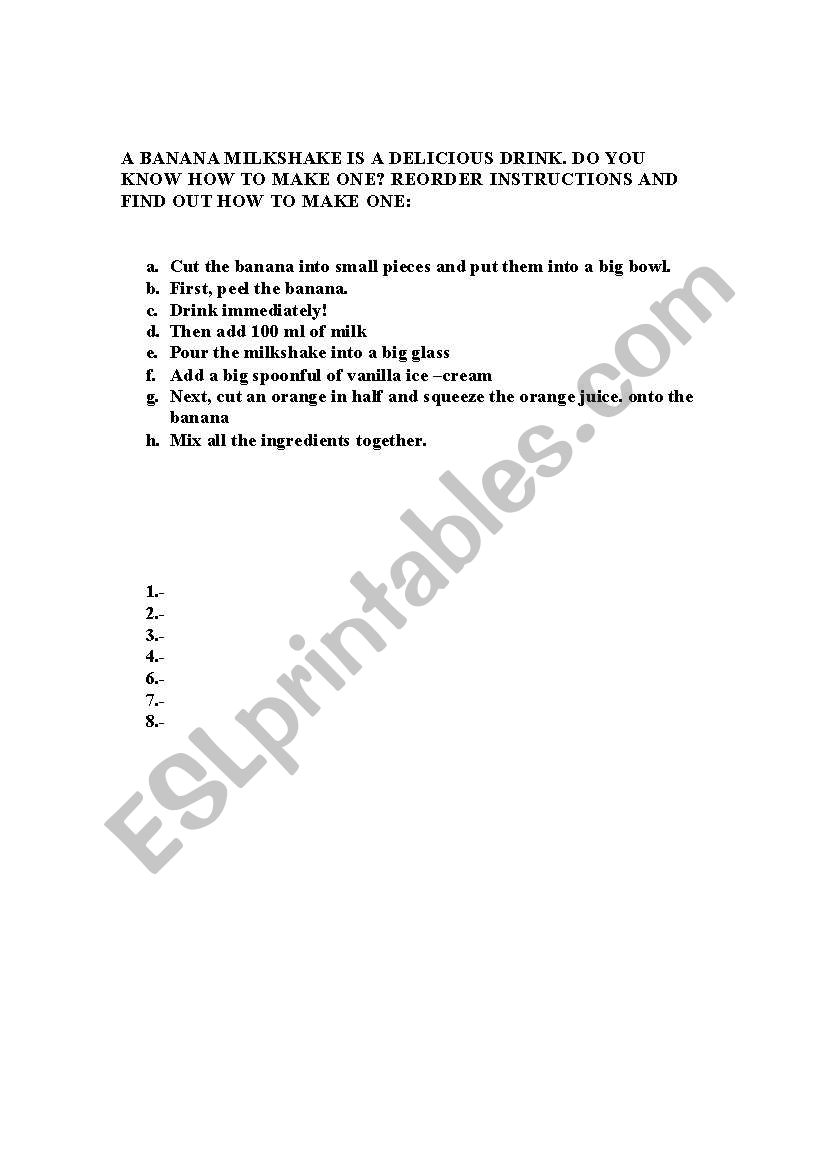 milkshake worksheet