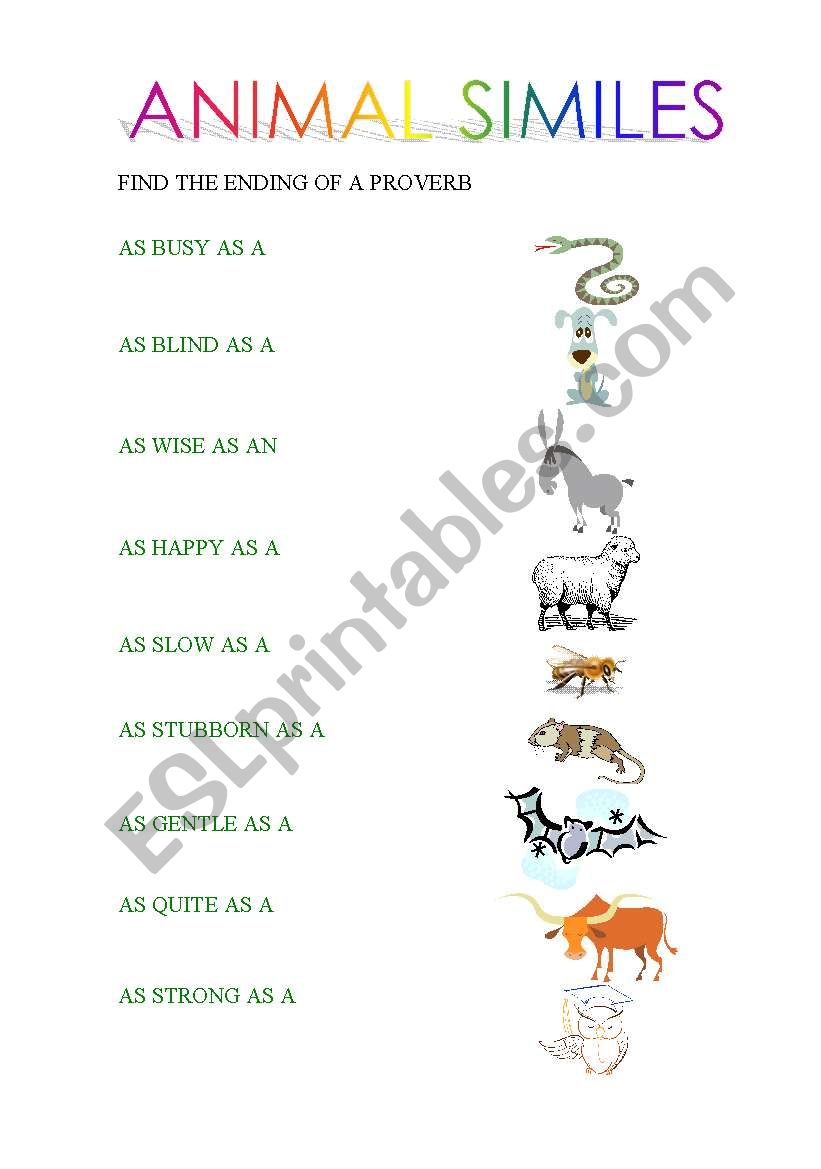 English worksheets: ANIMAL SIMILES English worksheets: ANIMAL SIMILES