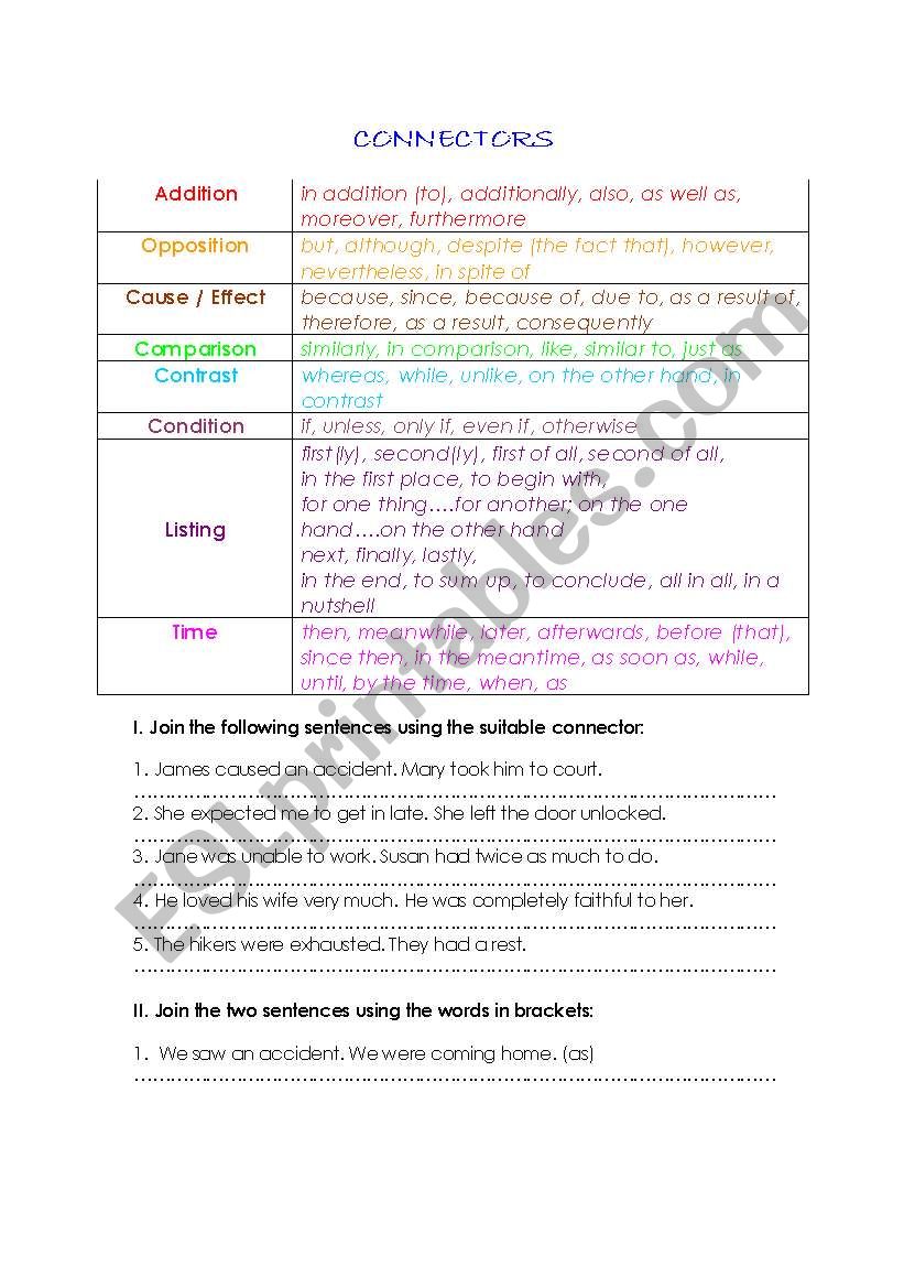 CONNECTORS / LINKING WORDS worksheet