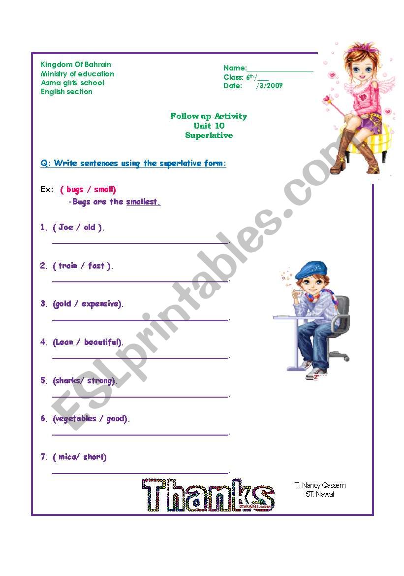 superlative worksheet