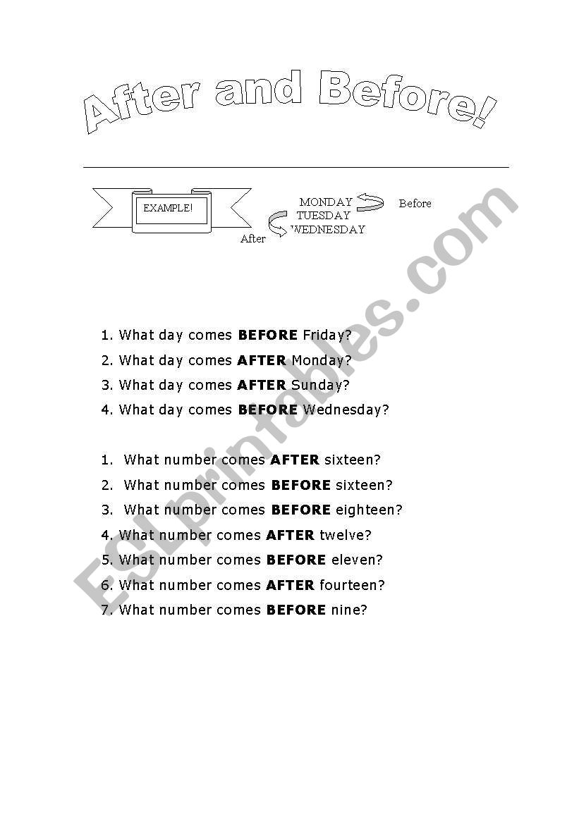 AFTER & BEFORE worksheet