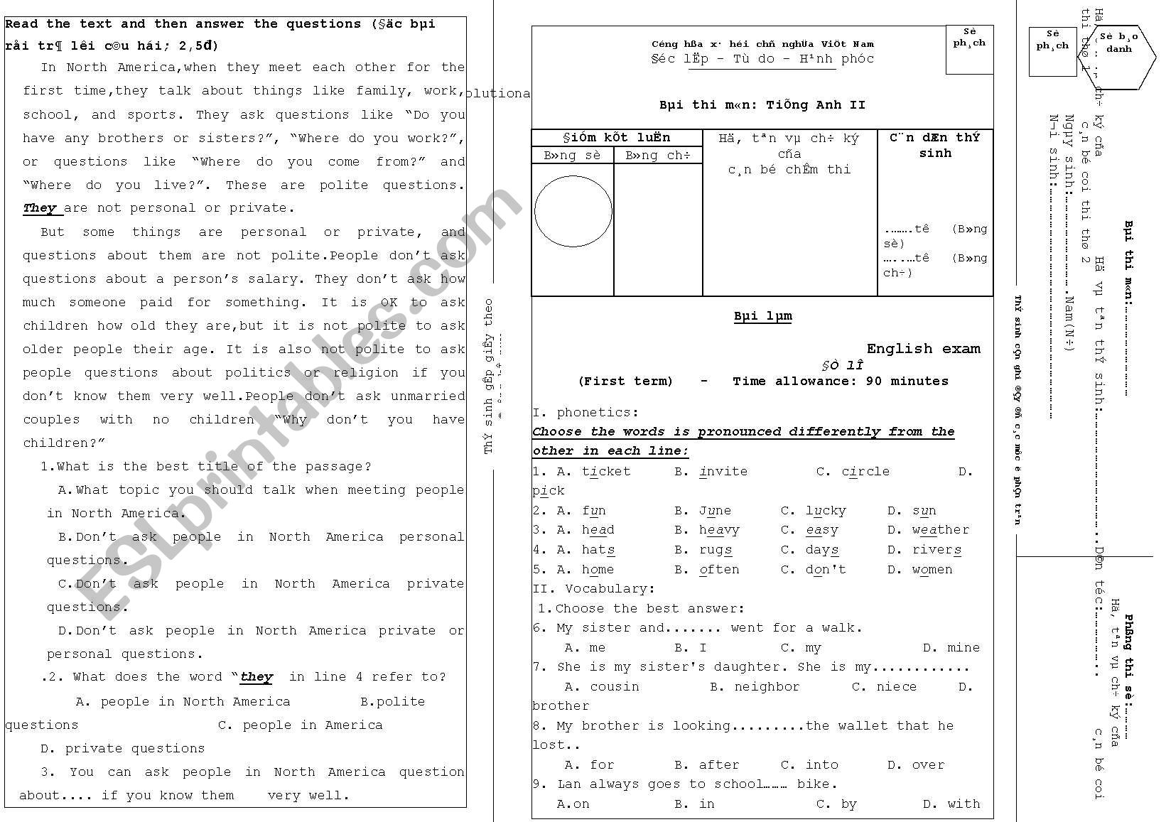 english test worksheet