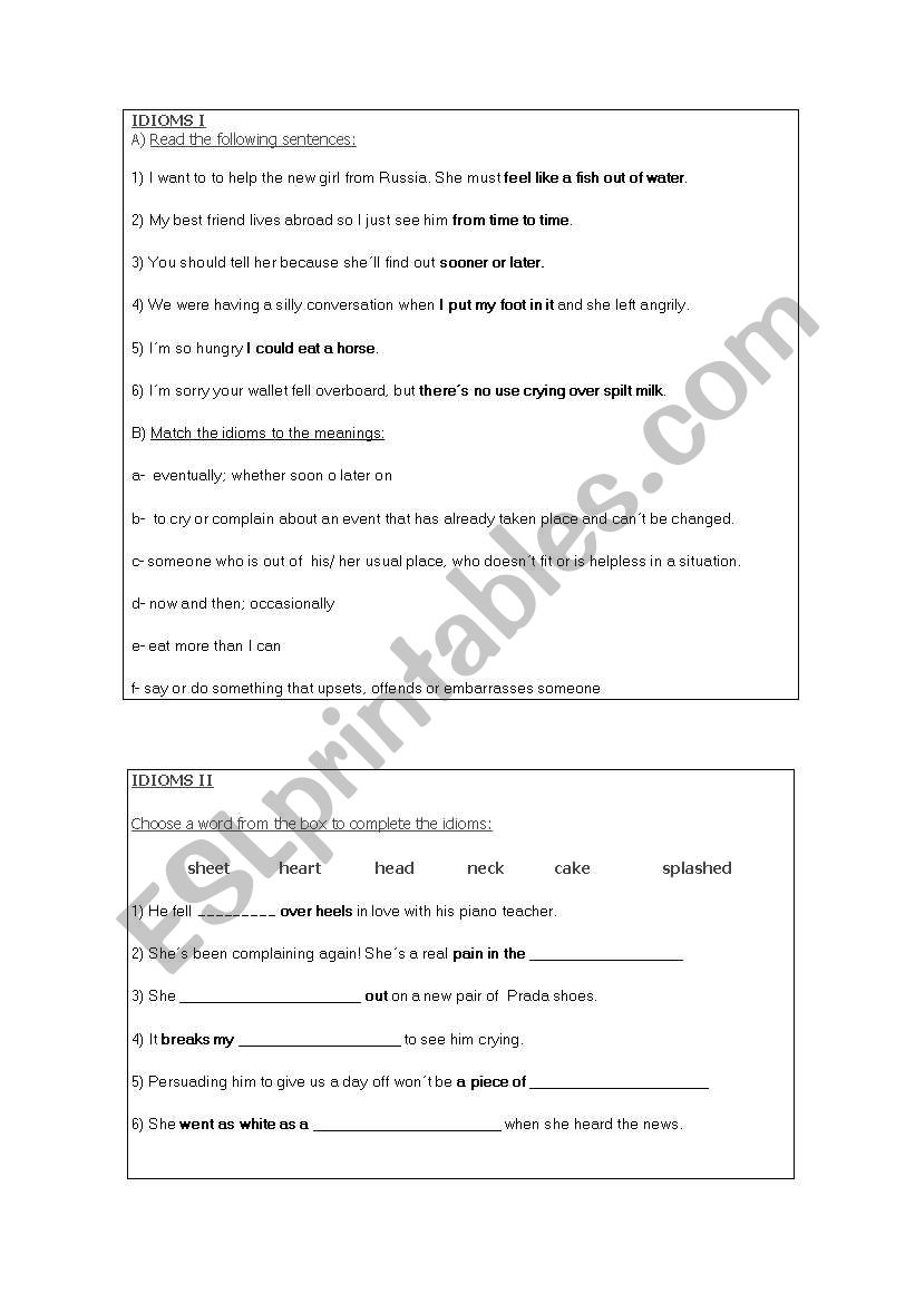 Idioms worksheet