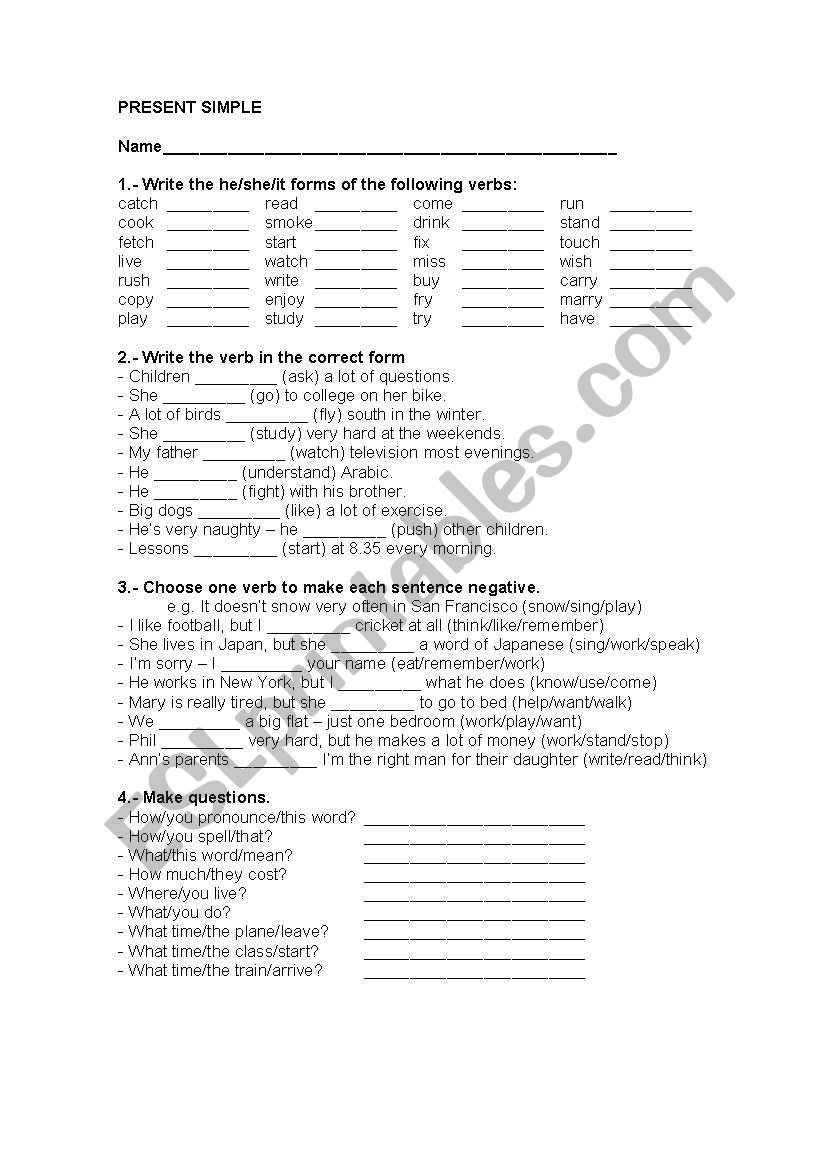 Present simple worksheet