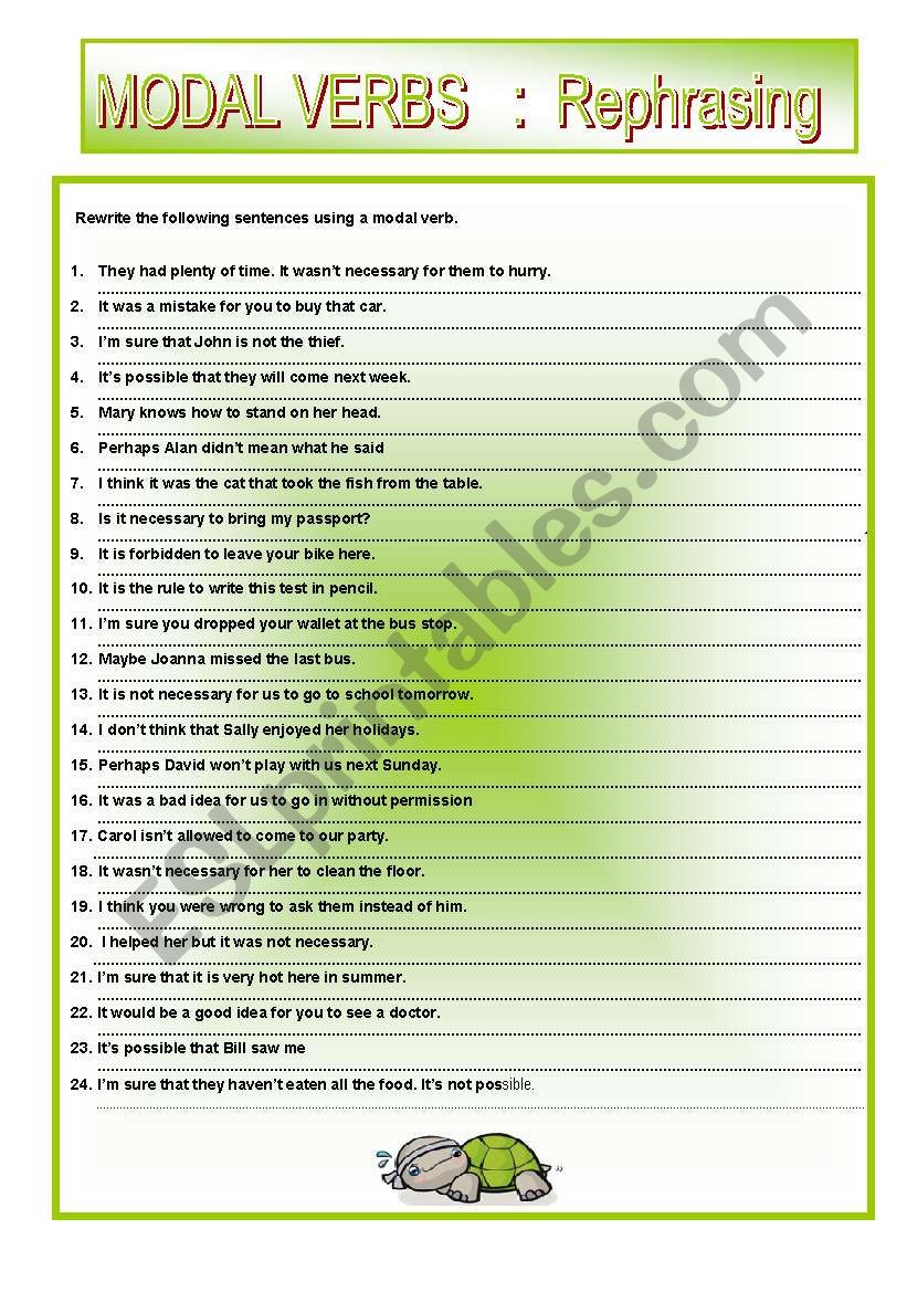 MODAL VERBS . Rephrasing worksheet