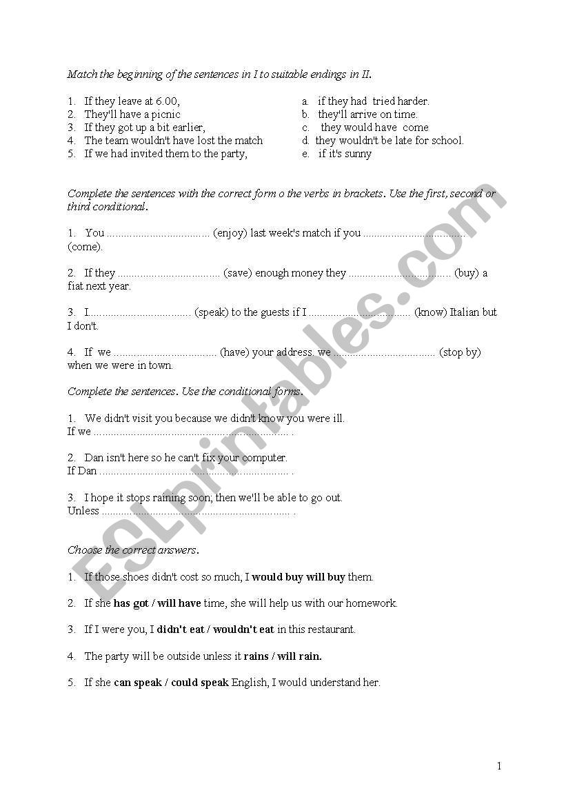 conditionals worksheet