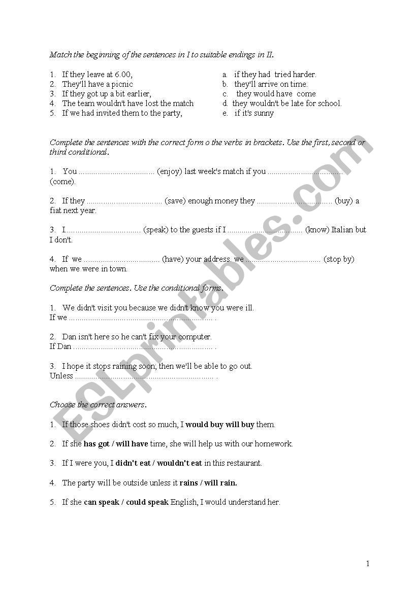 conditionals worksheet