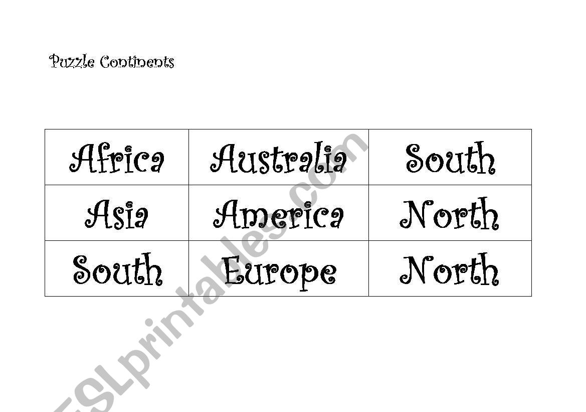 Puzzle Continents worksheet