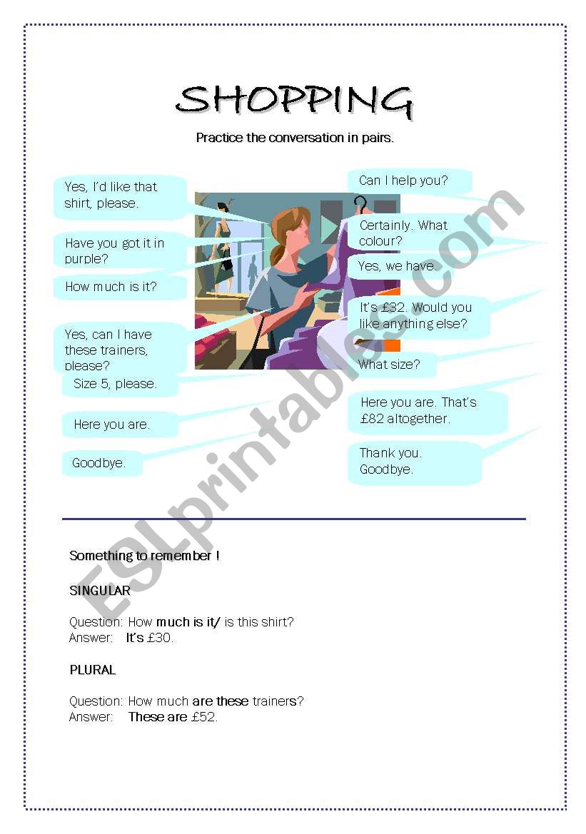 Shopping Role Play worksheet