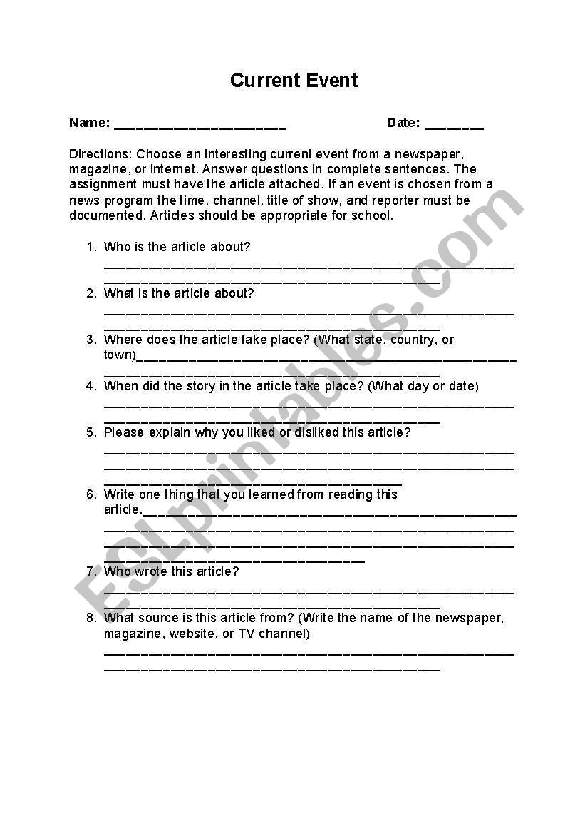 Current Event worksheet