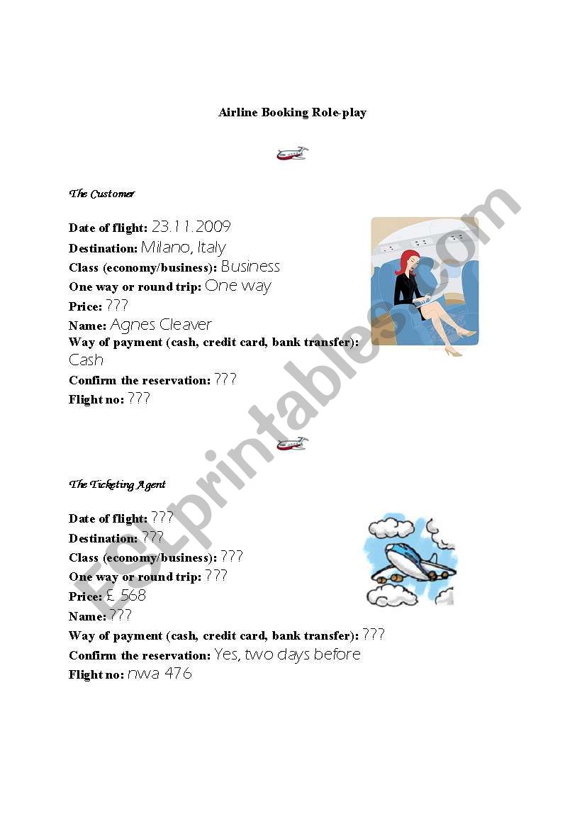 Airline Booking Role-play worksheet