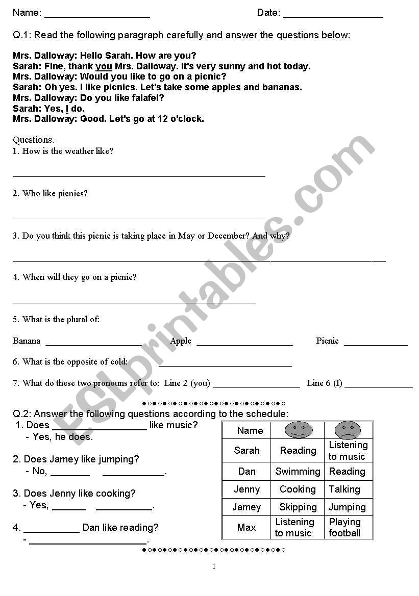 general evaluation worksheet