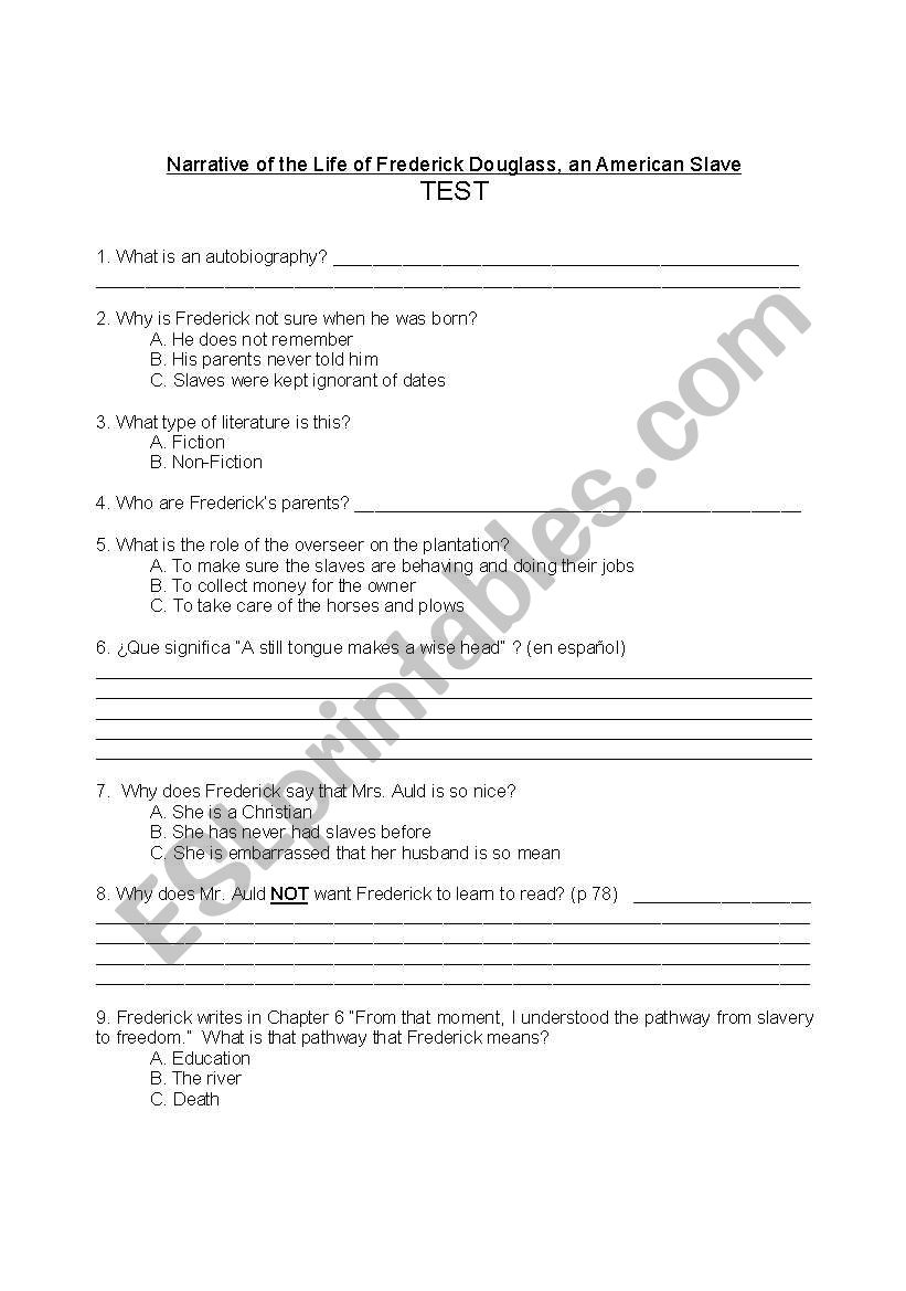 Modified Test on Narrative of the Life of Frederick Douglass, an American Slave