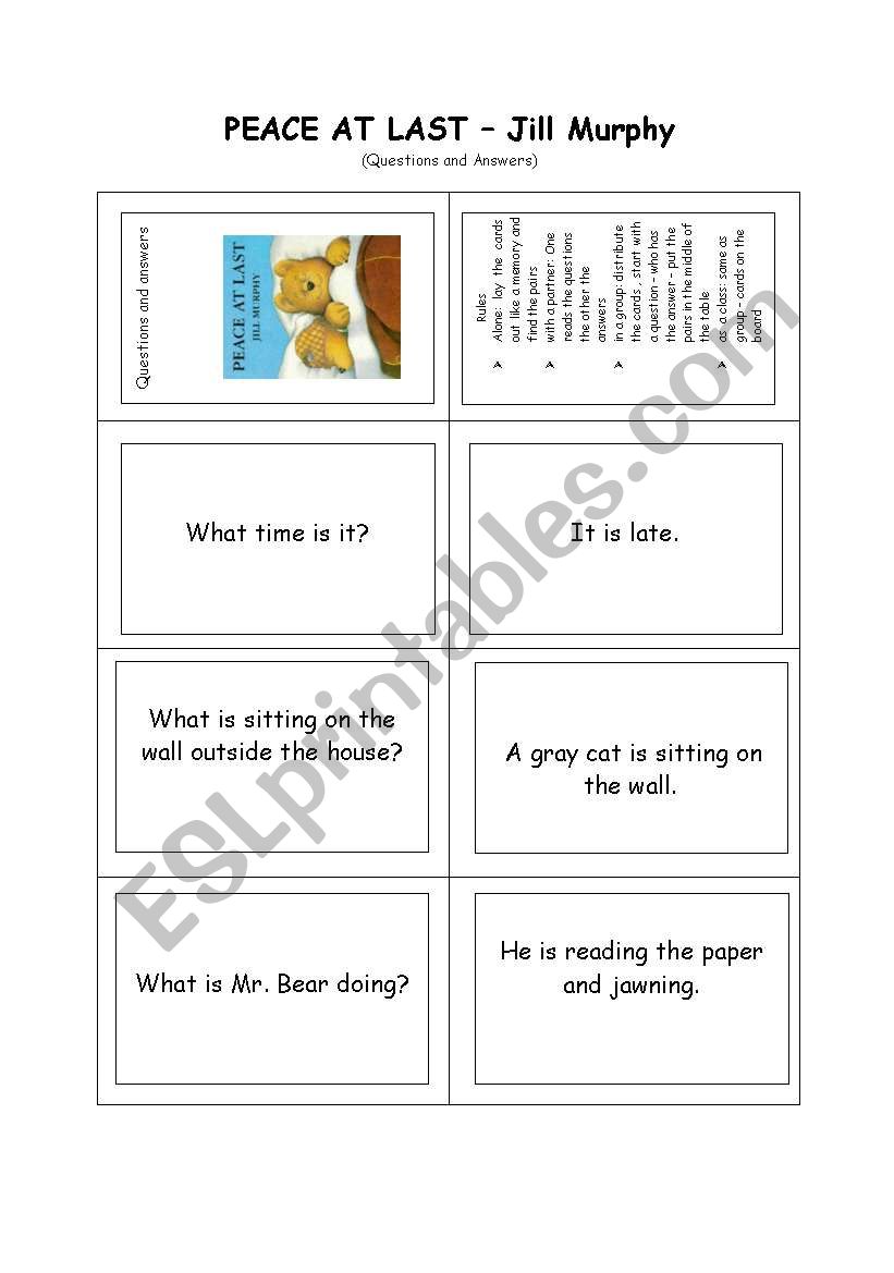 questions- and answer-cards  for the storybook: Peace at last