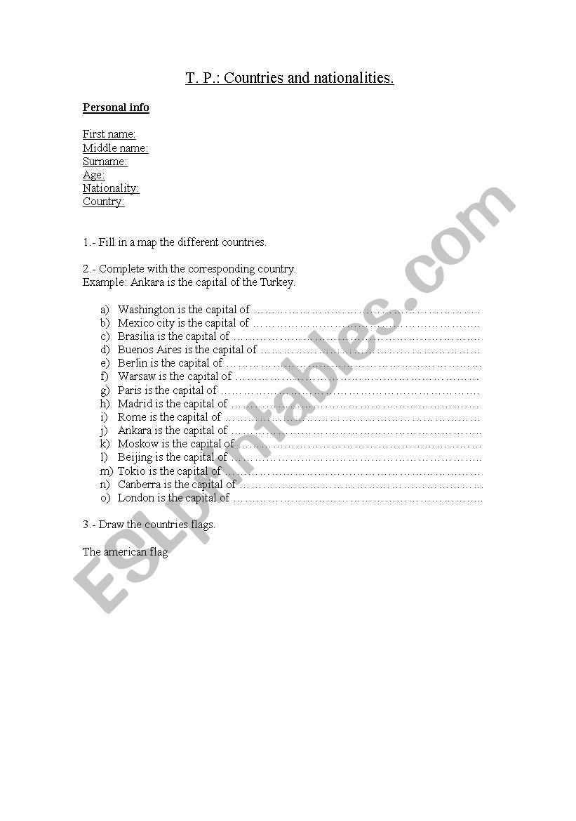countries and nationalities worksheet