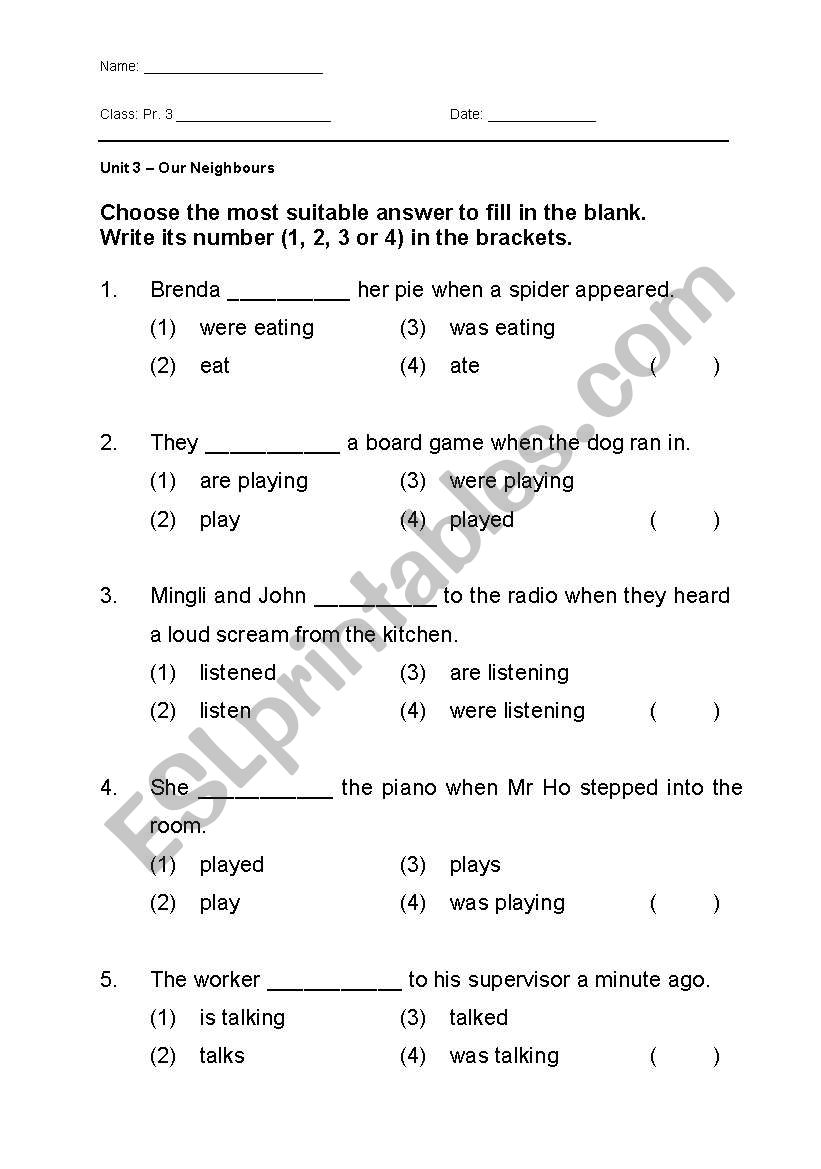 past continuous tense worksheet