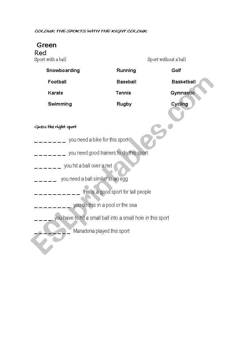 sports worksheet