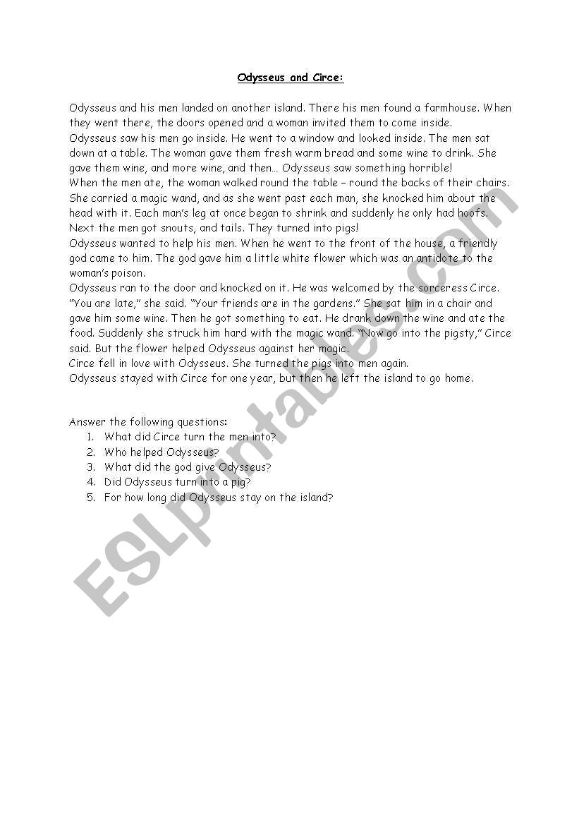 Greek Gods Handout 1 worksheet