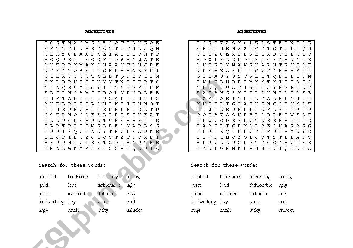 Word Search - Adjectives worksheet