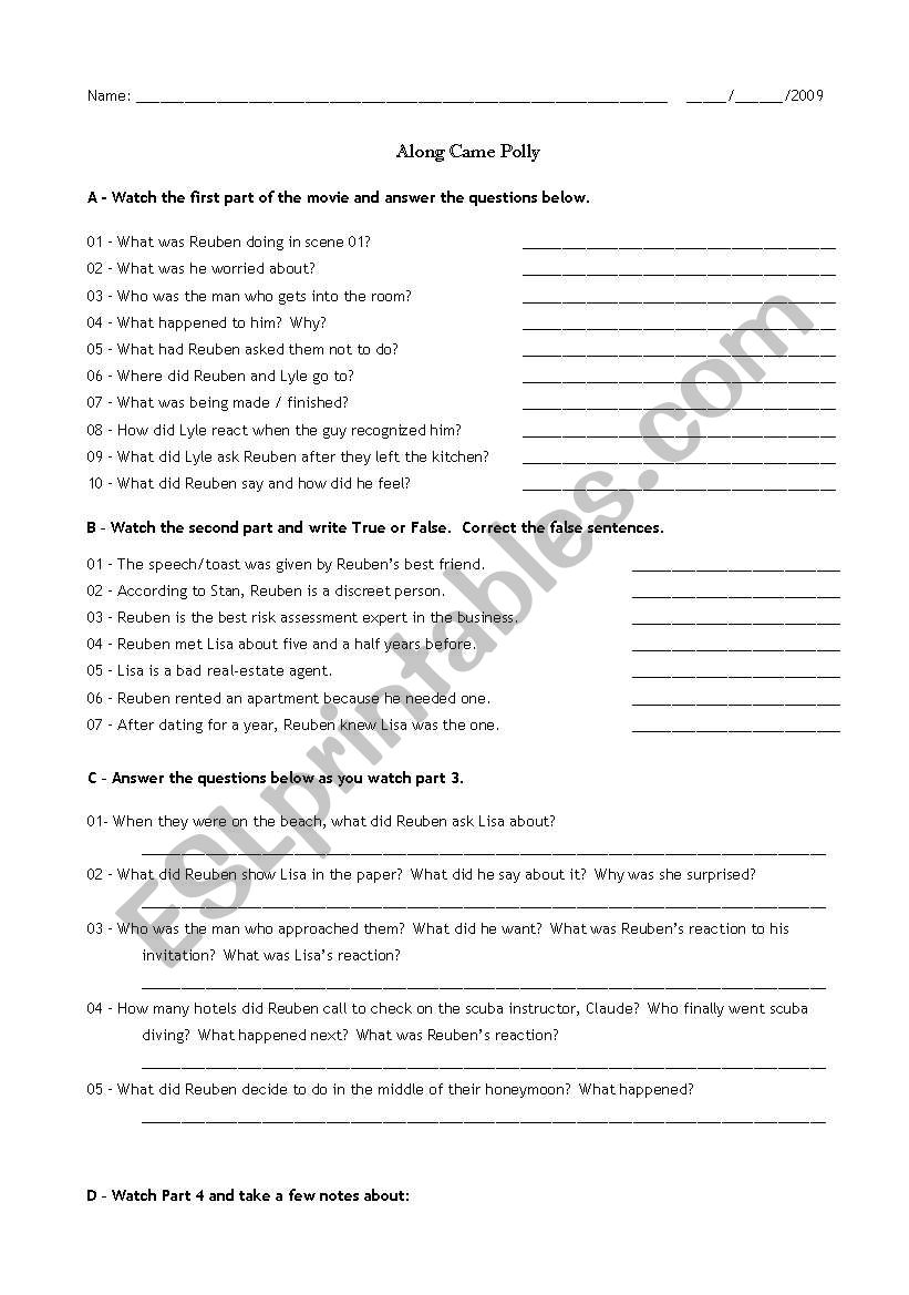 Movie Worksheet: Along Came Polly