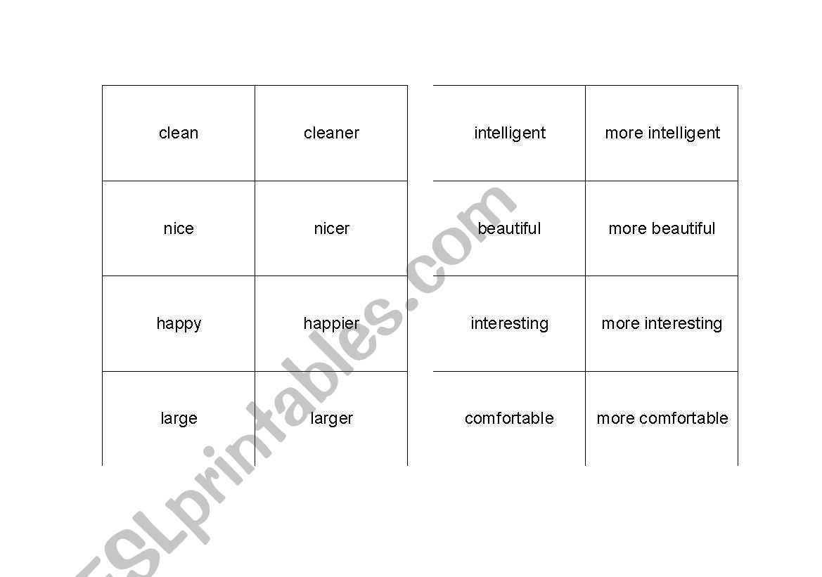 Comparatives Flashcards 1 worksheet