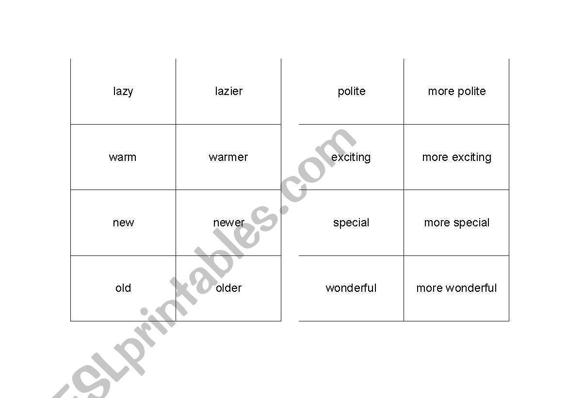 Comparatives Flashcards 2 worksheet