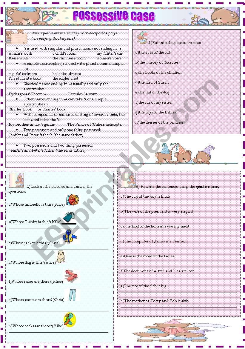 POSSESSIVE CASE worksheet