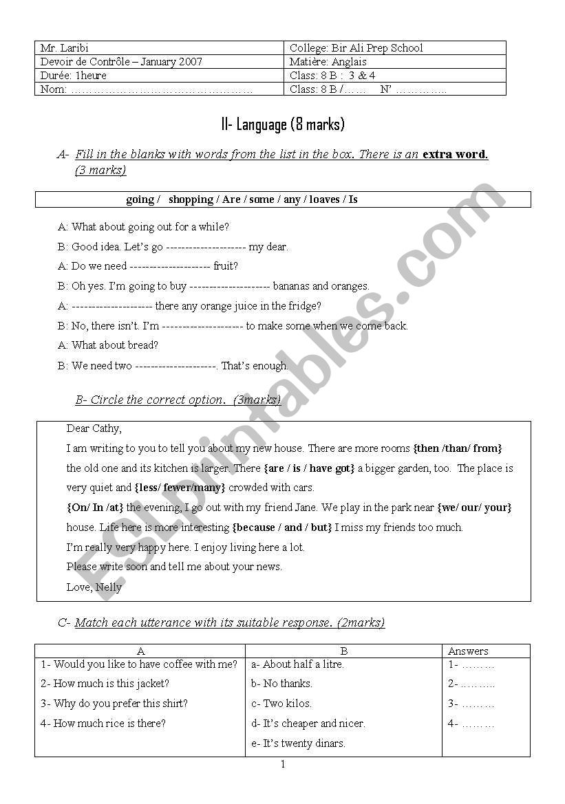 test worksheet