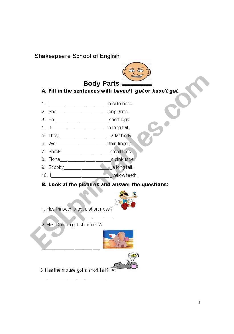 Have got -negative form  worksheet