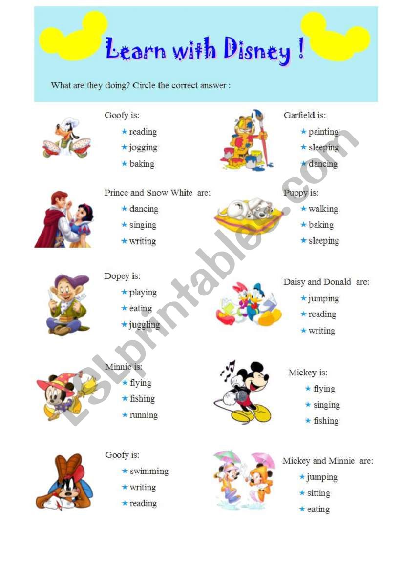 Present Continuous practice with Disney fairy-tales 