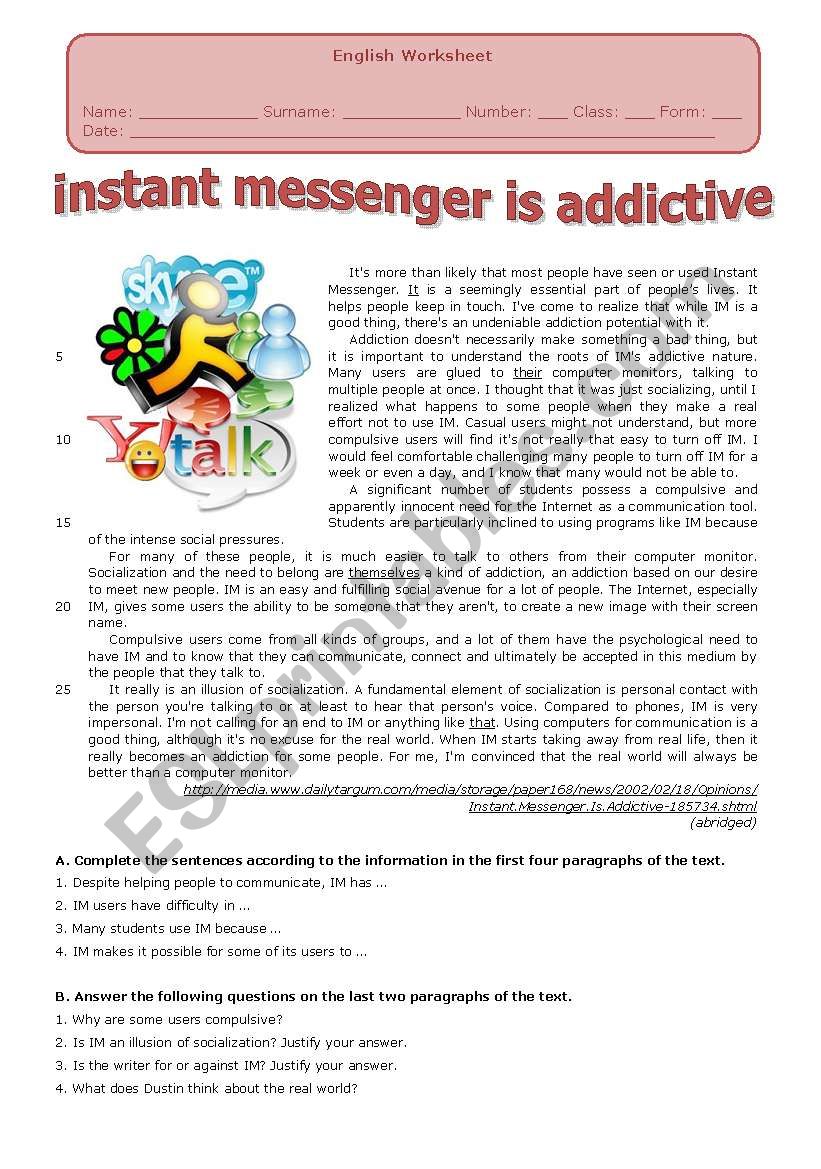 INSTANT MESSENGER worksheet