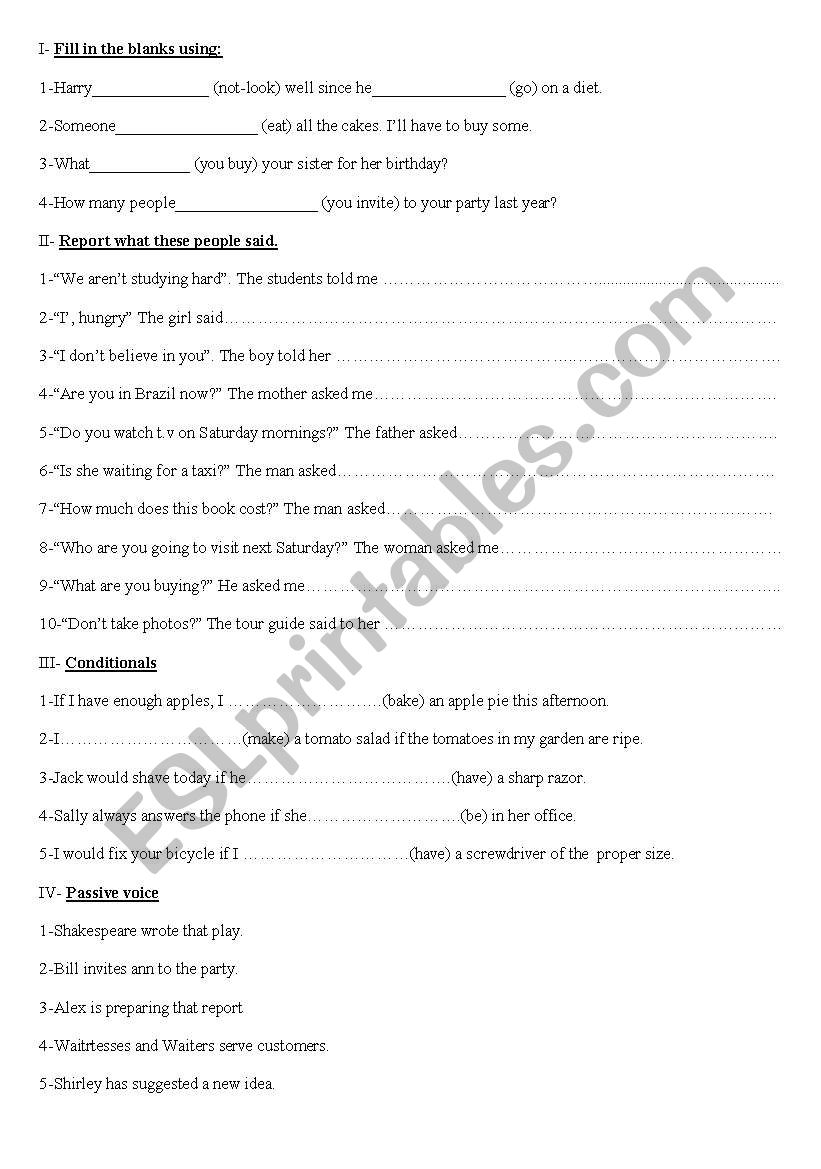 CONDITIONALS-REPORTED SPEECH-PASSIVES