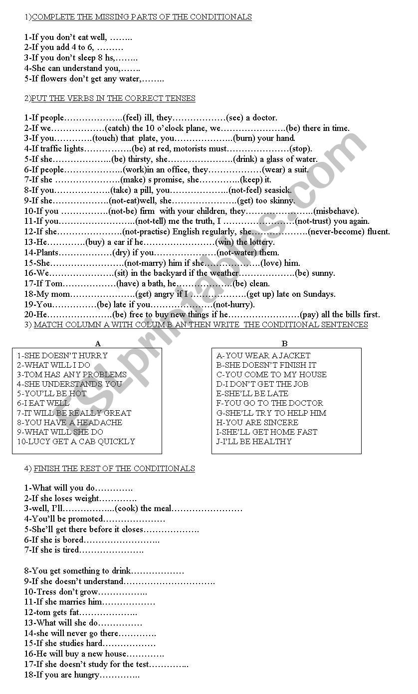 CONDITIONALS TYPE 0 AND 1 worksheet