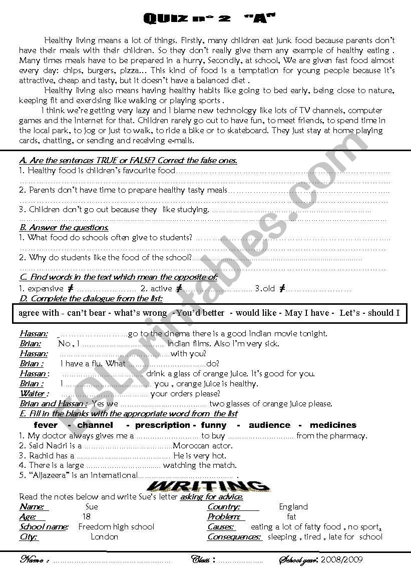 two ready -made quizzes worksheet
