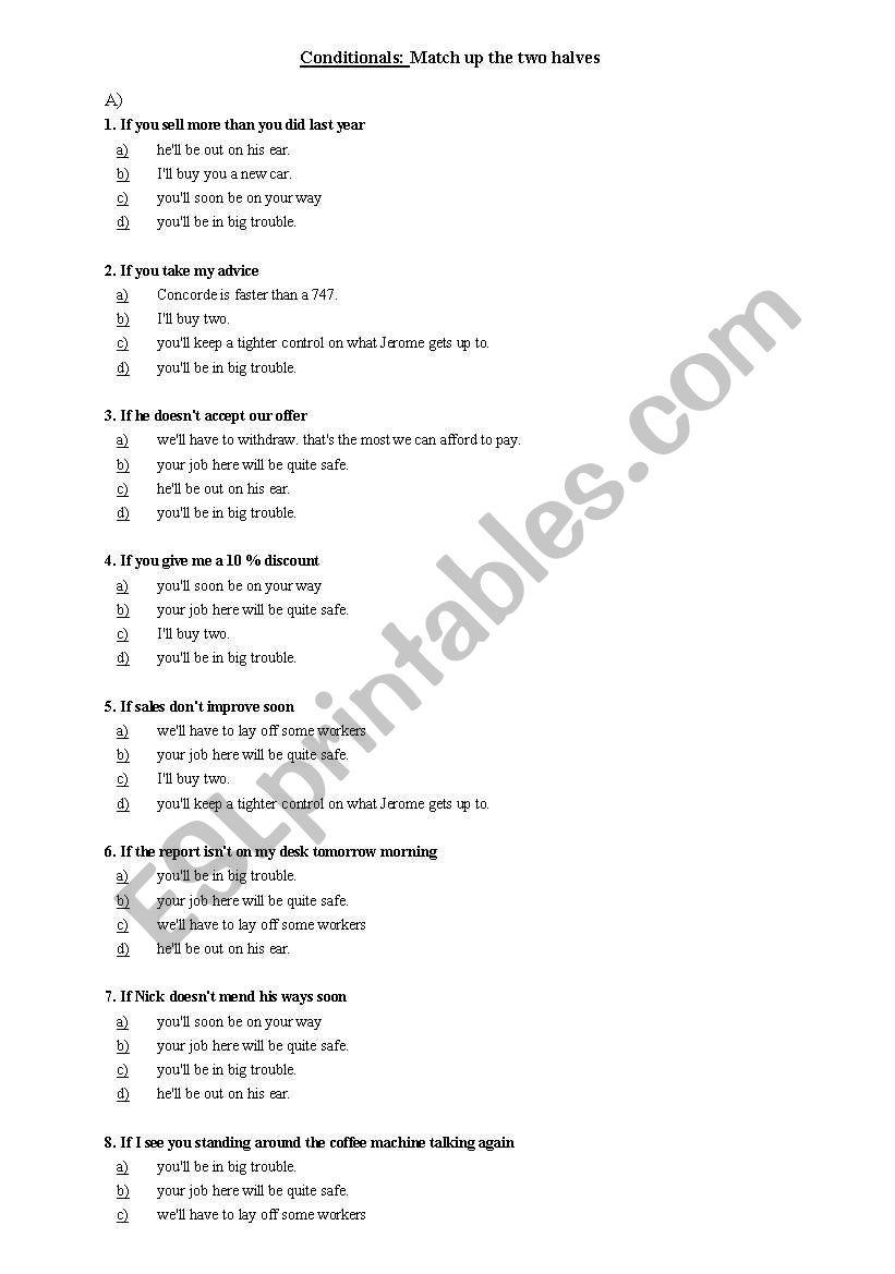 CONDITIONALS TYPE 1 worksheet